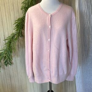 100% Cashmere Pink Button Down Sweater Cardigan, Large, EUC, Rhinestones/Pearls